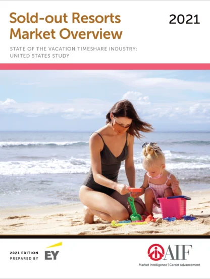 Woman and child playing with sand toys on a beach, featured on the cover of a 2021 market overview report for sold-out resorts.