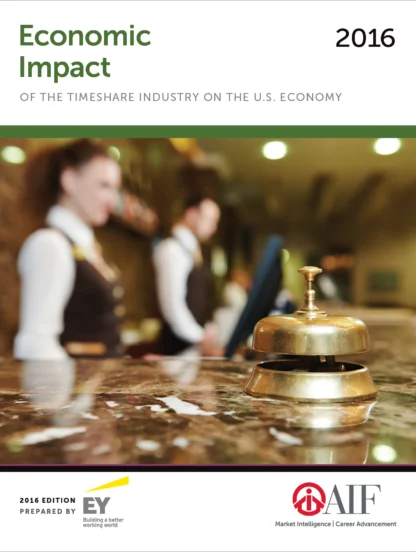 Cover of a report titled "Economic Impact of the Timeshare Industry on the U.S. Economy 2016," featuring a hotel reception bell.
