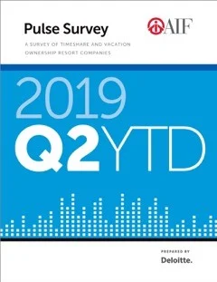 Cover of a 2019 Q2 YTD Pulse Survey report by AIF and Deloitte, focused on timeshare and vacation ownership resort companies.
