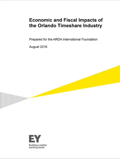 Cover page of a report titled "Economic and Fiscal Impacts of the Orlando Timeshare Industry," prepared for the ARDA International Foundation by EY, dated August 2016.