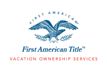 Logo with a blue eagle and the text "First American Title Vacation Ownership Services" in blue and red letters.