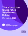 Cover page of "The Vacation Ownership Sentiment Index: November 2025" by ARDA Research & Insights, prepared by Sports & Leisure Research Group, with abstract purple shapes in the background.