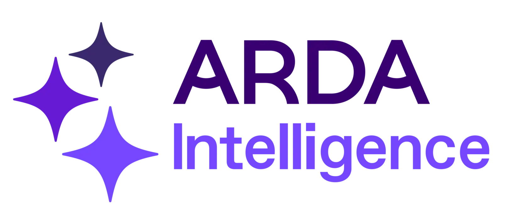 ARDA Intelligence logo featuring three overlapping, four-pointed stars in shades of purple next to the company name in bold black and purple text.